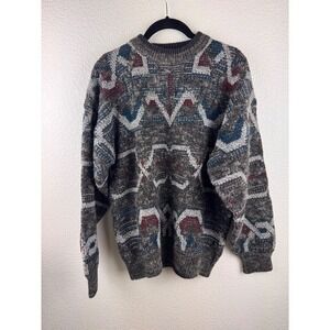 Vintage‎ Kensington Italia Mens Wool Blend Geometric Pattern Crew Neck Sweater L